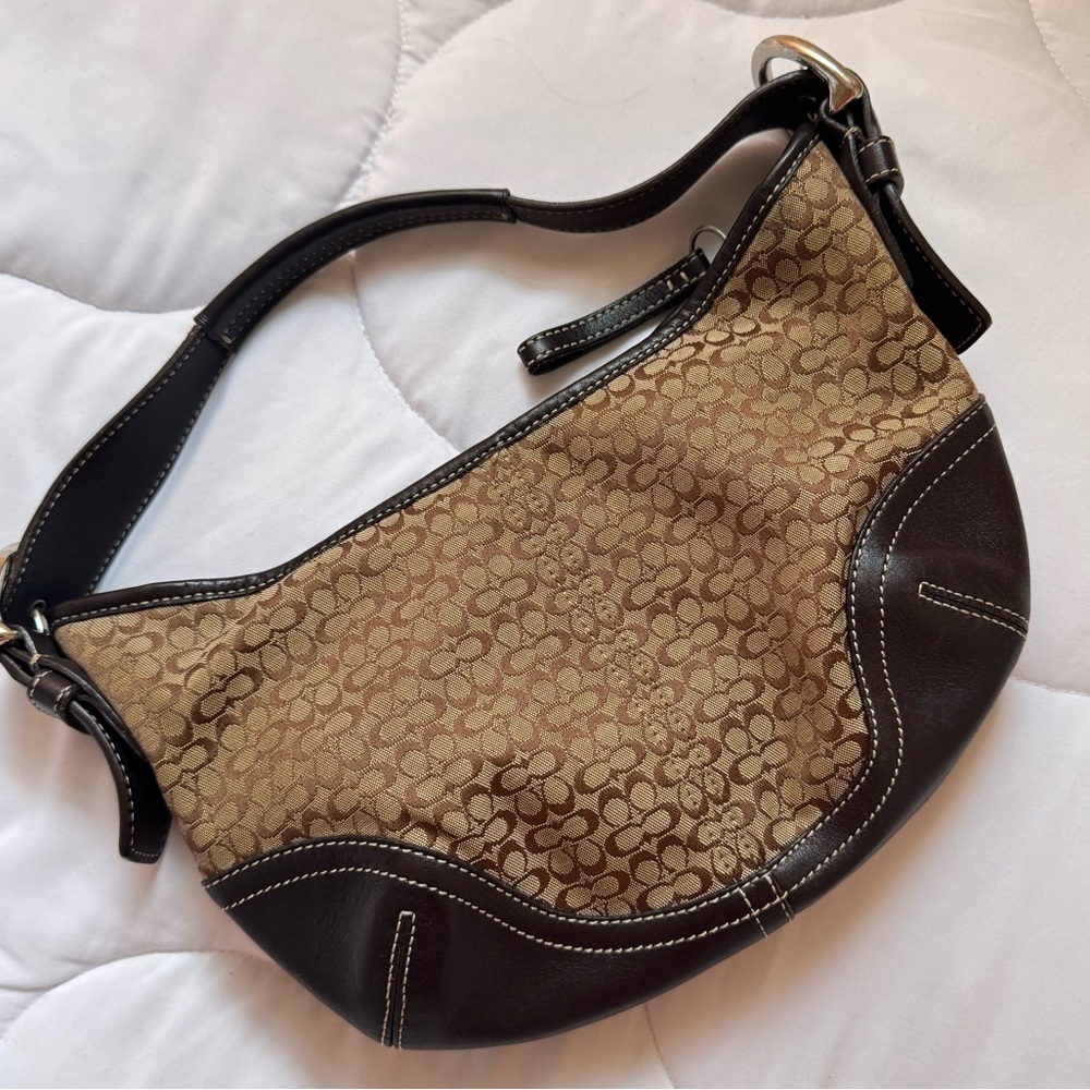 Coach Tan and Dark Brown Signature Hobo Shoulder Bag